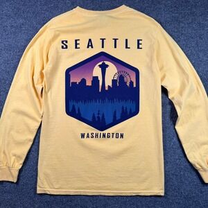 Seattle Washington Long Sleeve Gildan Shirt Small Yellow Graphic Tee PNW Skyline